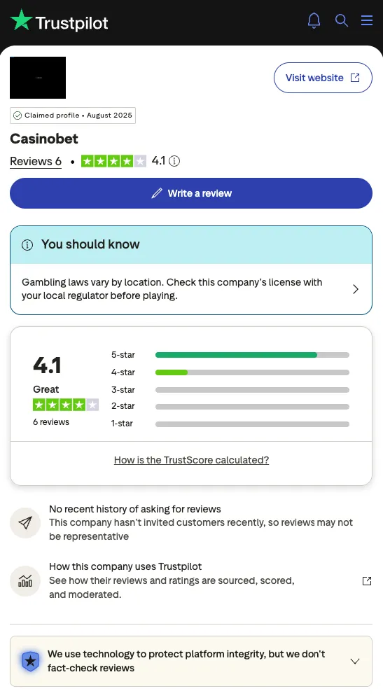 Cybet Trustpilot screenshot, September 2026